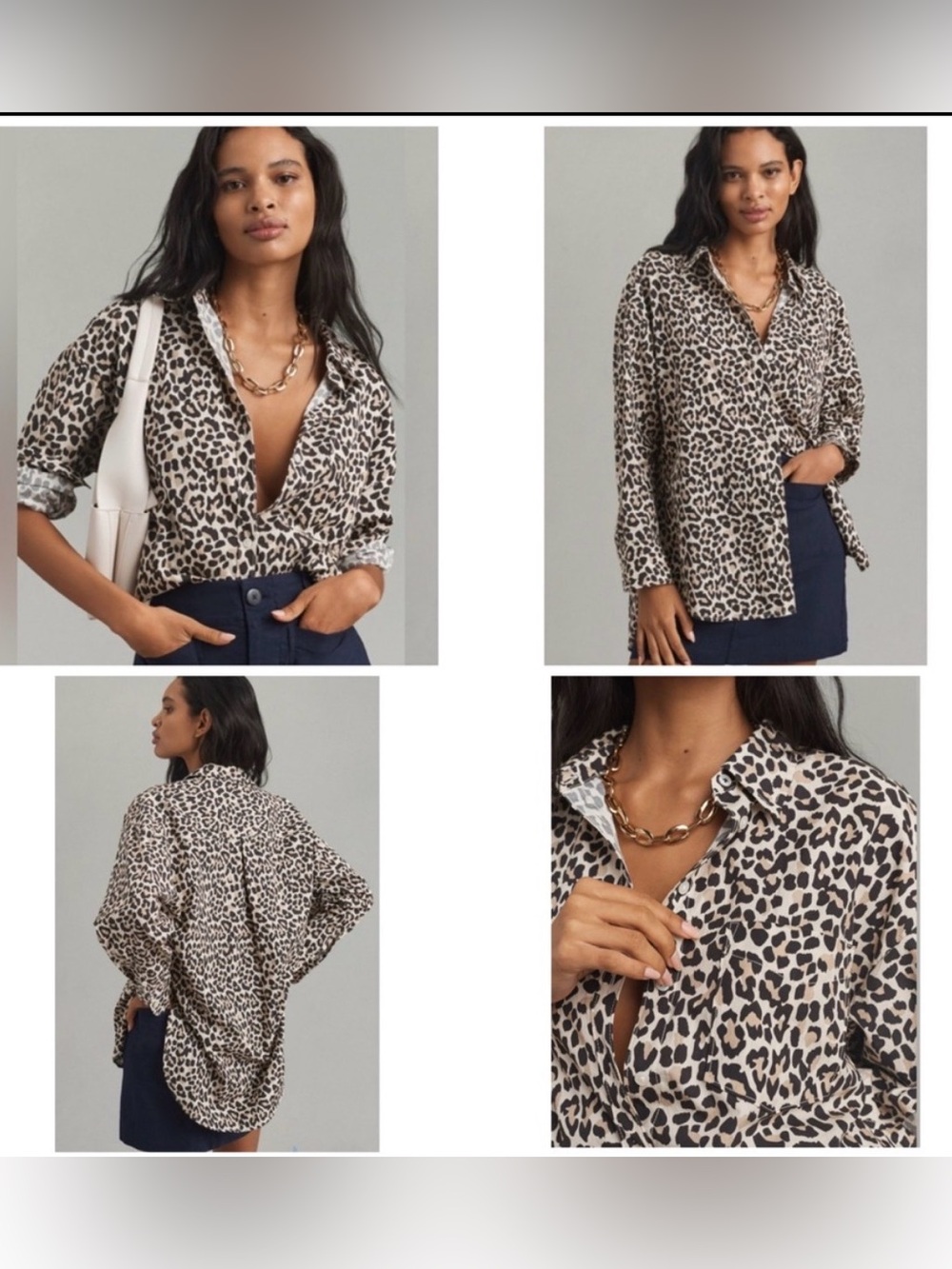 Anthropologie Maeve Bennet Leopard Print Long Sleeve Button Up High Low Top XSP